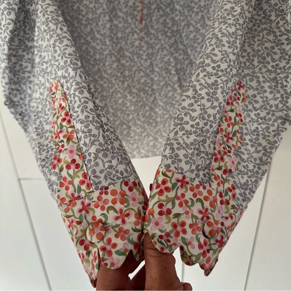 Horror Vacui Floral Blouse Sz M Scalloped Ruffle Collar Spring - Picture 6 of 11